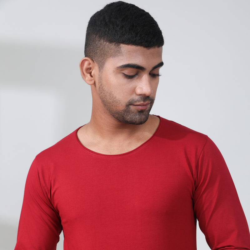 Maroon colored Rough neck full sleeves T-shirt