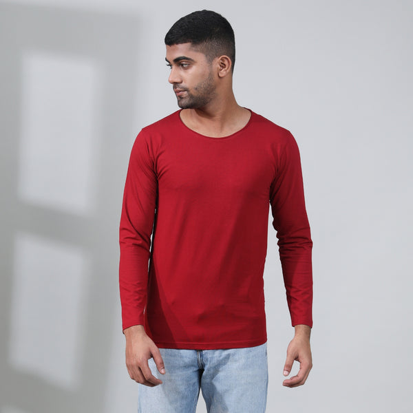 Maroon colored Rough neck full sleeves T-shirt