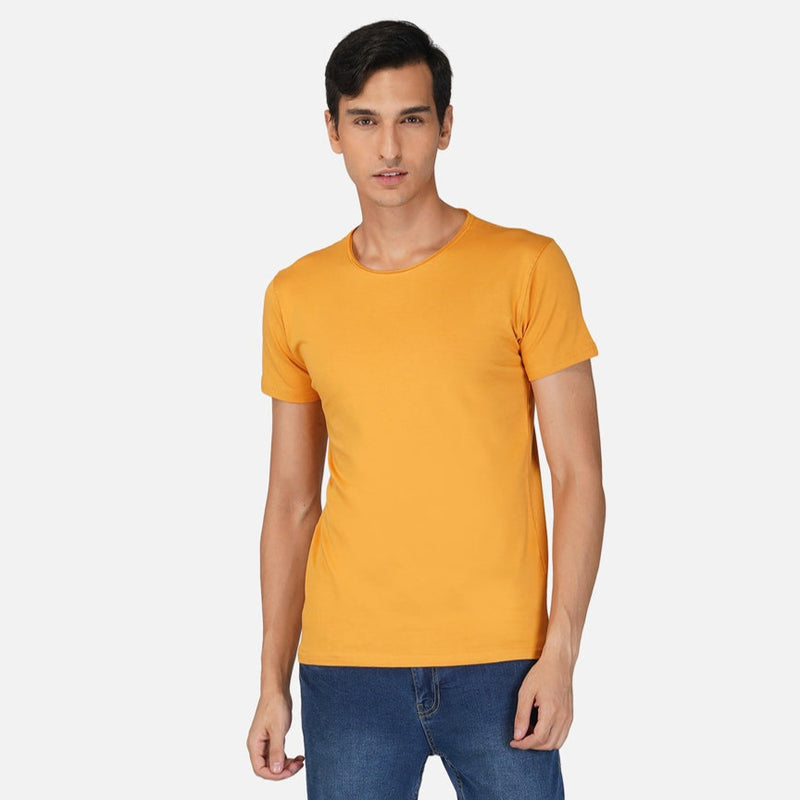 Rough Neck Mustard Colored T-shirt for Men