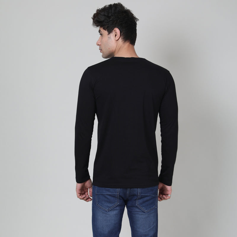 Black colored Rough neck full sleeves T-shirt