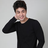 Black colored Rough neck full sleeves T-shirt