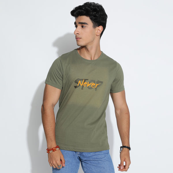Olive Oasis Printed Cotton Sinker T-Shirt