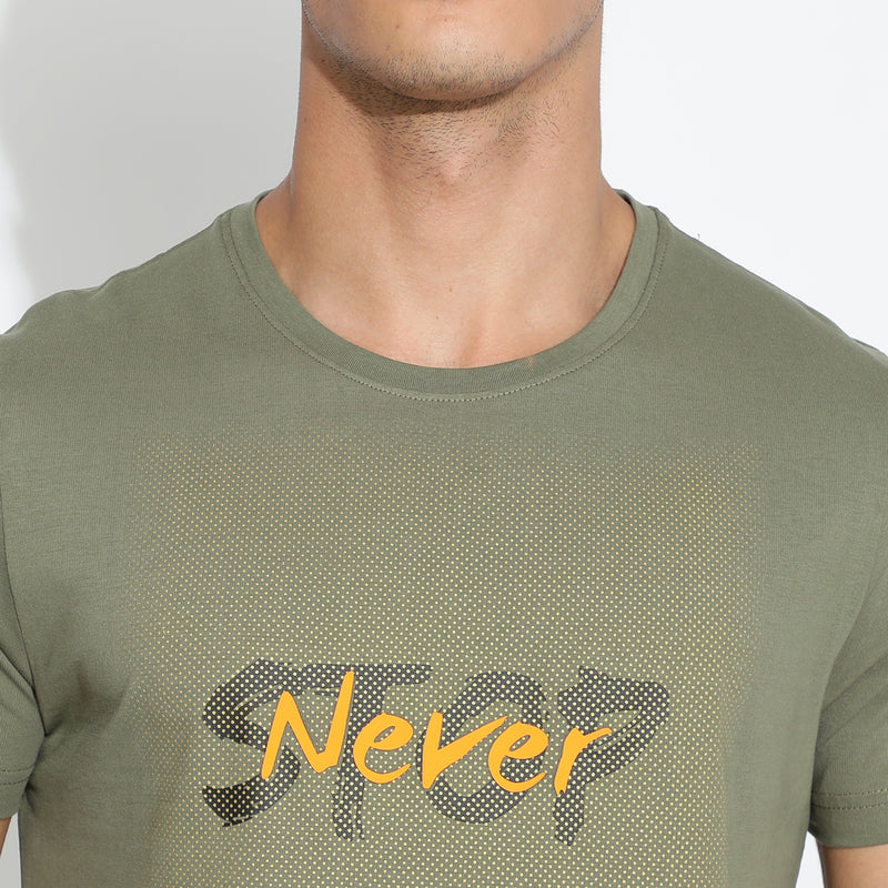Olive Oasis Printed Cotton Sinker T-Shirt