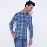Dapper Dark Blue Checkered Full Sleeve Shirt