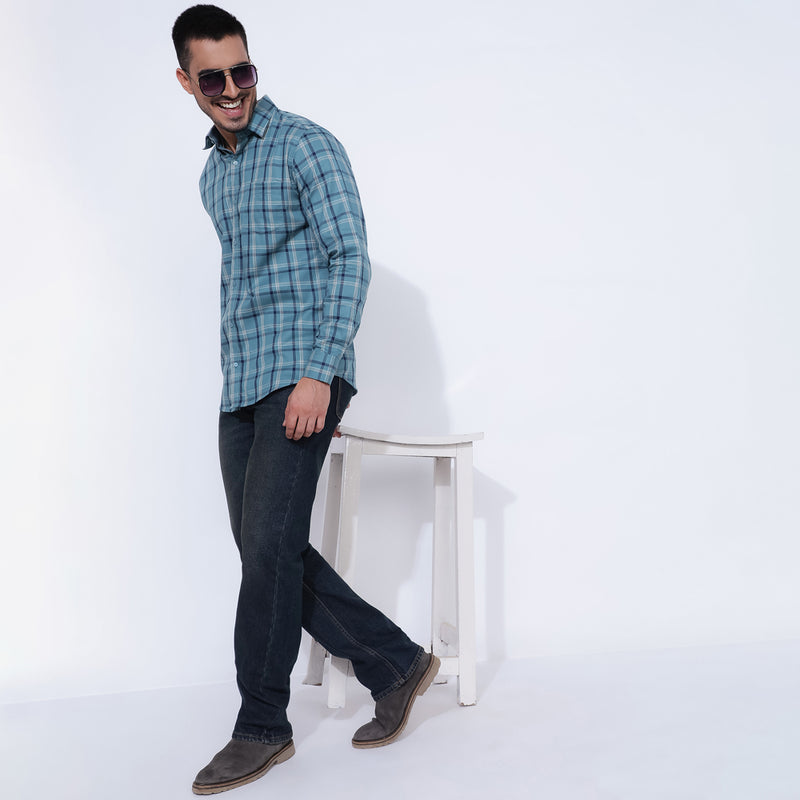 Turquoise Check Men's Shirt: Stylish and Vibrant
