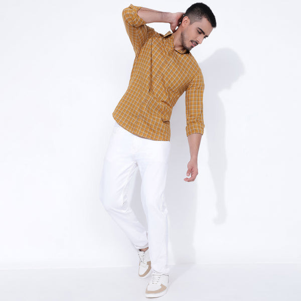 Mustard Check Men's Shirt: On-Trend Style!