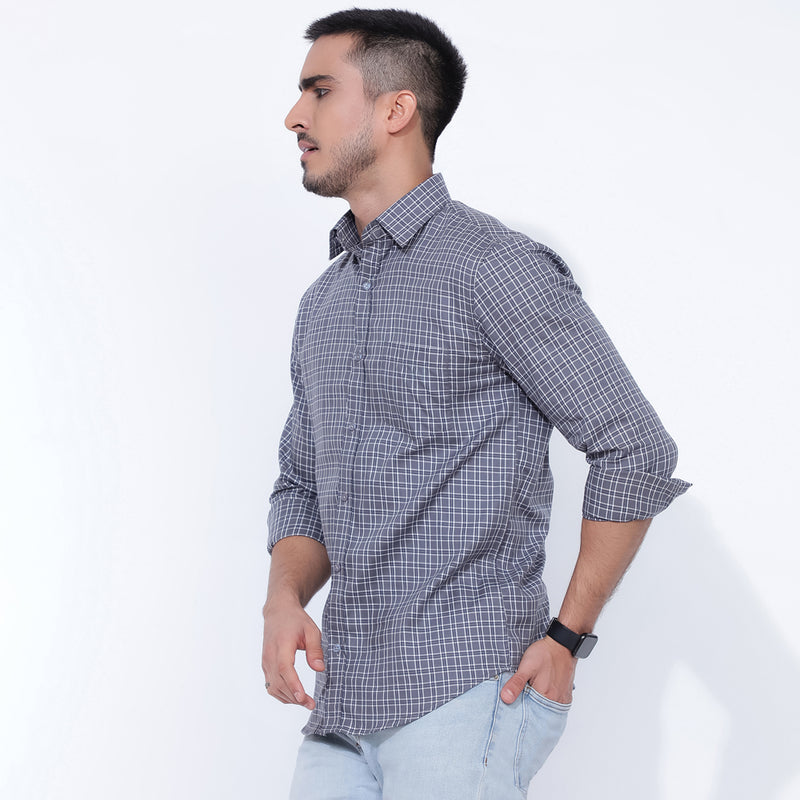 Grey Checkmate: Men's Trendy Shirt