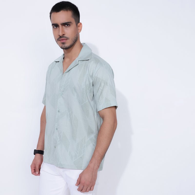 Sage Dotted Bliss: Men's Loose Fit Shirt