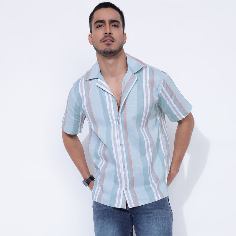 Pista Stripes: Trendy Loose Fit Men's Shirt