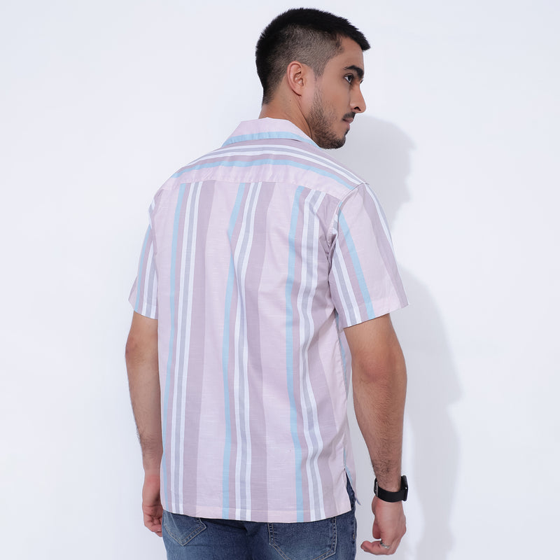 Peachy Stripes: Trendy Loose Fit Men's Shirt