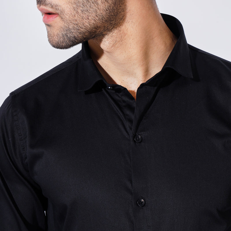 Party Perfect Black Satin Cotton Shirt