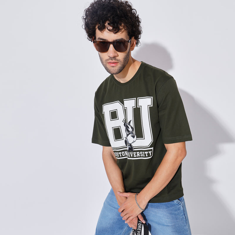Olive Dream Down Shoulder Graphic Tee