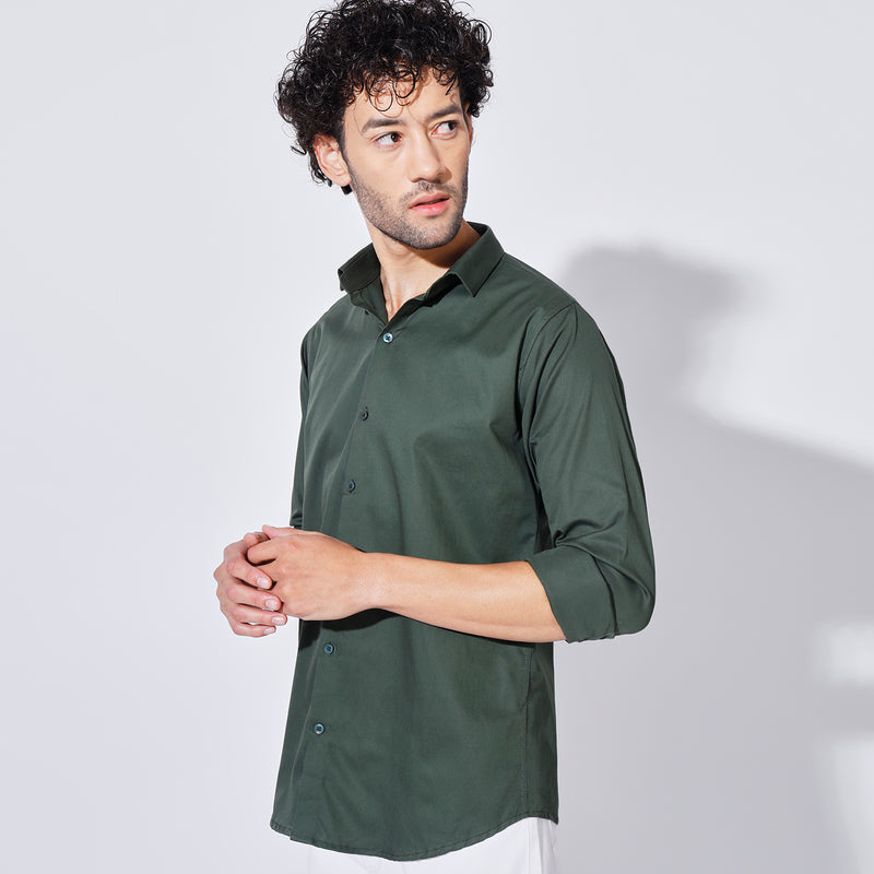 Deep Green Casual Twill Shirt