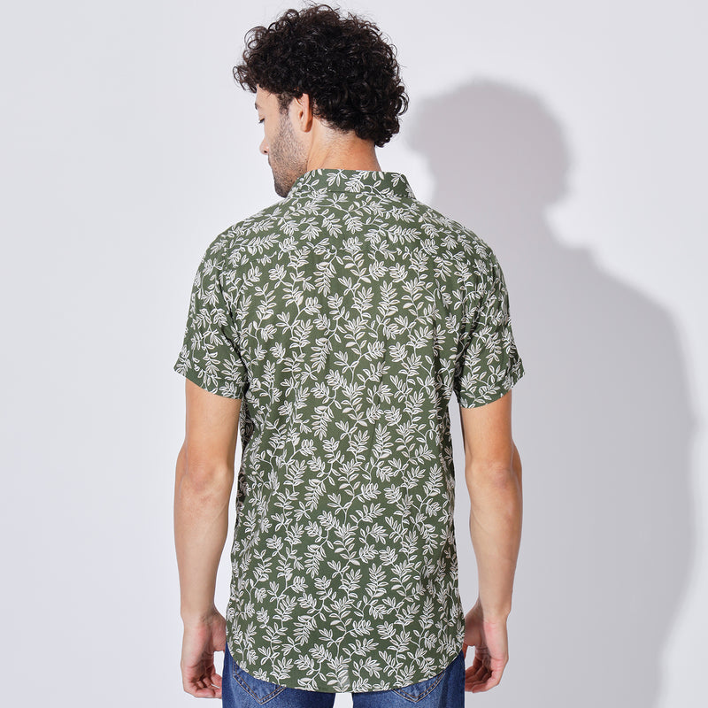 Olive Leafy Button-Up Shirt